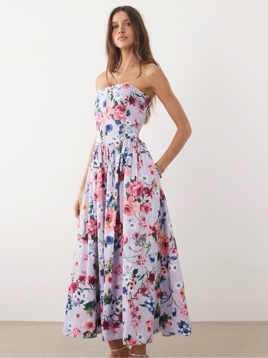 Abercrombie & Fitch Dresses & Skirts - Abercrombie & Fitch Lavender Floral Strapless Midi Dress (bra free collection)